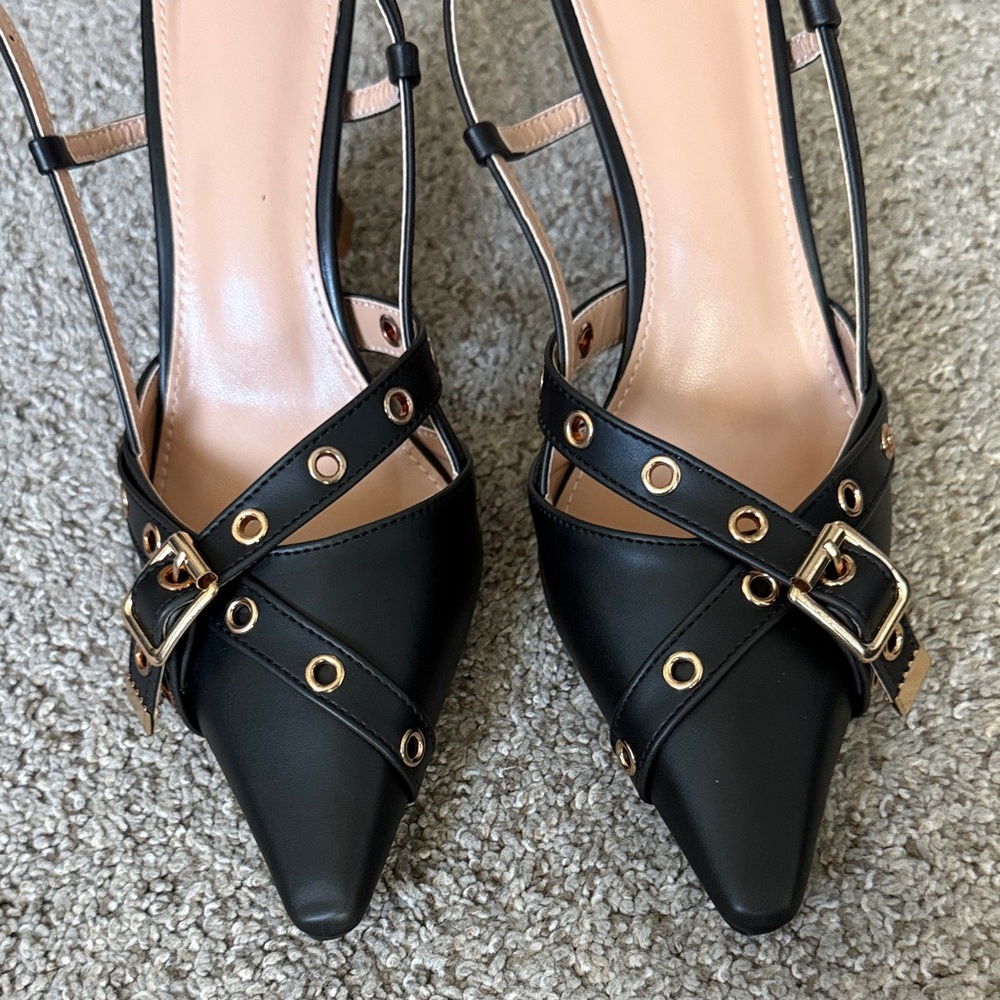 CC Boutique Black and Gold Strappy Heels - Picture 2 of 5